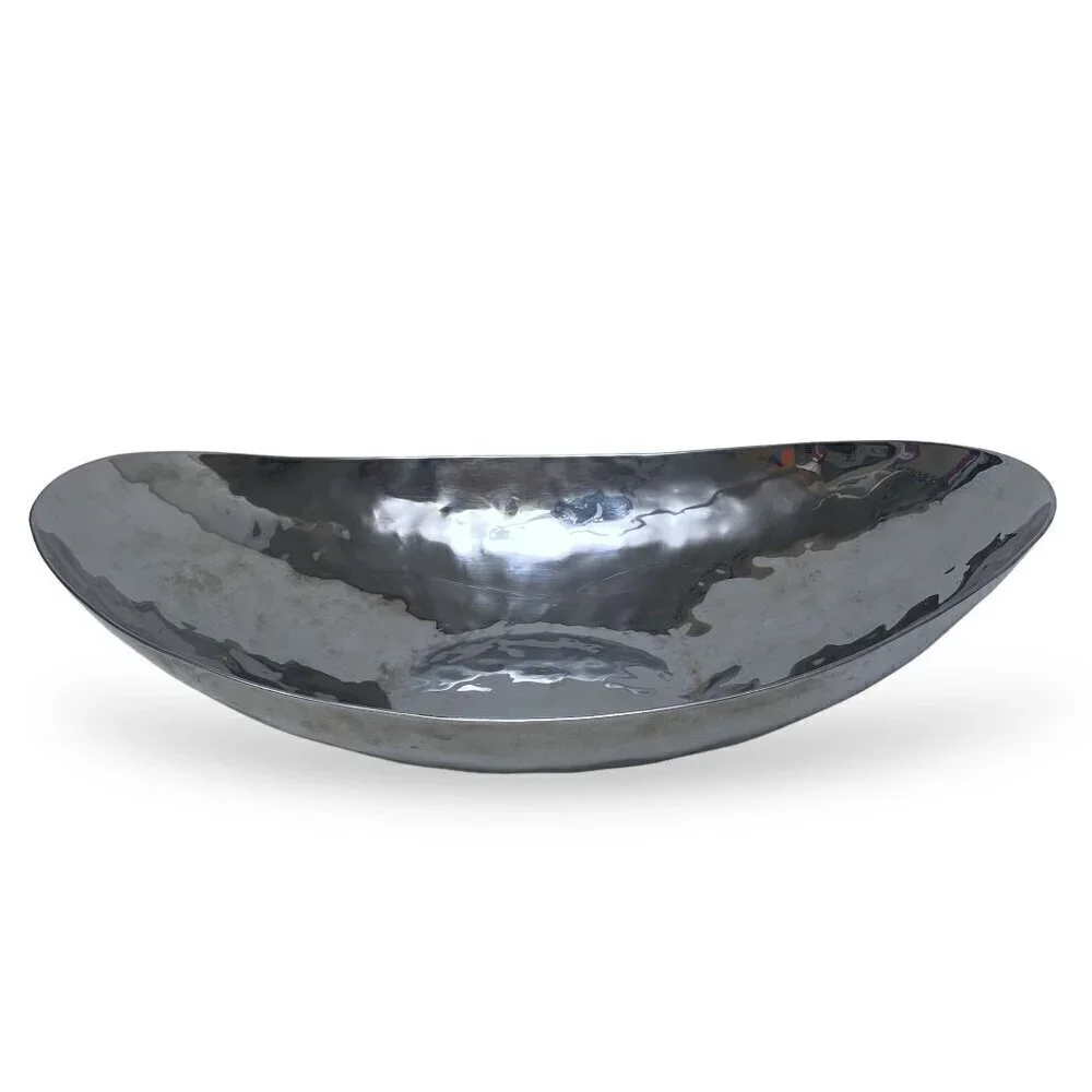 Mary Jurek Large Bowl MJ Hammered Oval Metal Fruit Salad Modern Serving Piece